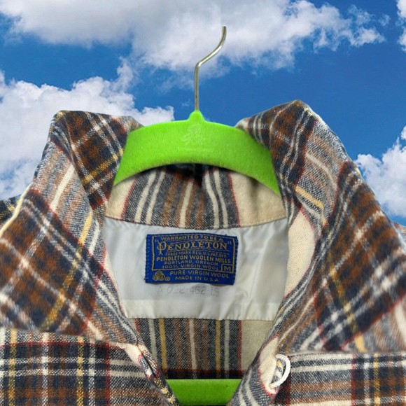 Vintage Pendleton Wool Board Shirt Flannel Plaid Loop Collar Flap Pockets Medium - Picture 7 of 10